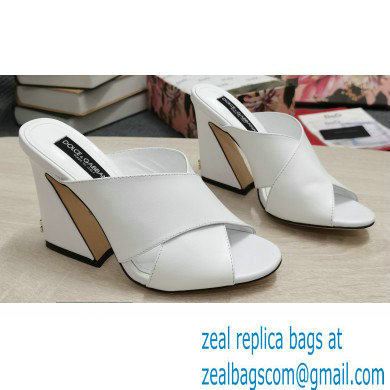 Dolce & Gabbana Heel 11cm Mules Calfskin White with Geometric Heel 2022 - Click Image to Close